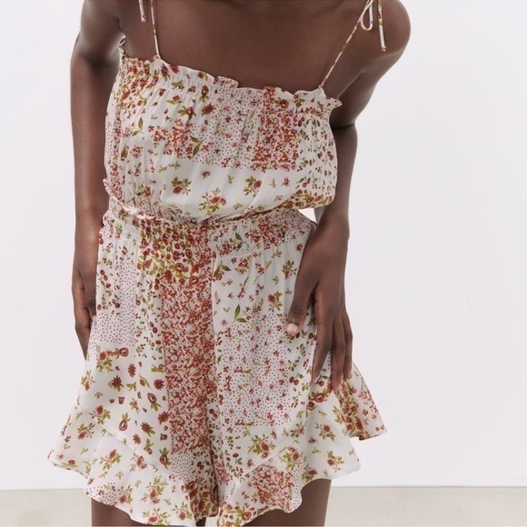New! ZARA Floral Patchwork jumpsuit size large Zara romper - Picture 1 of 10